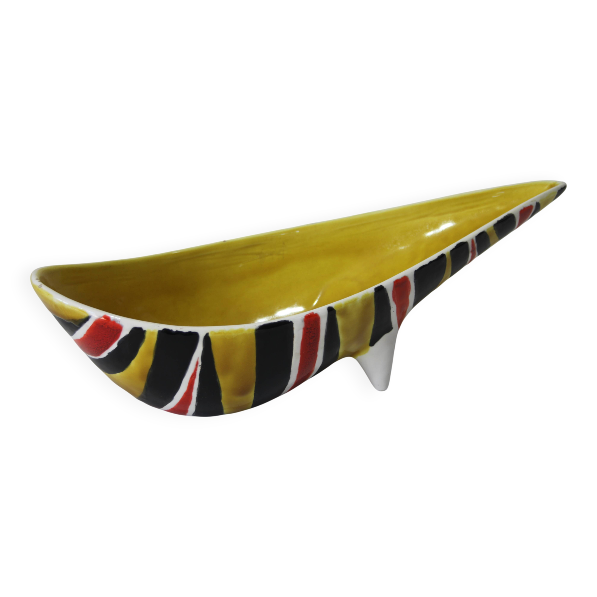 Large tricolour boat-shaped fruit bowl from the 1950s.