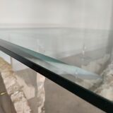 Travertine and glass coffee table
