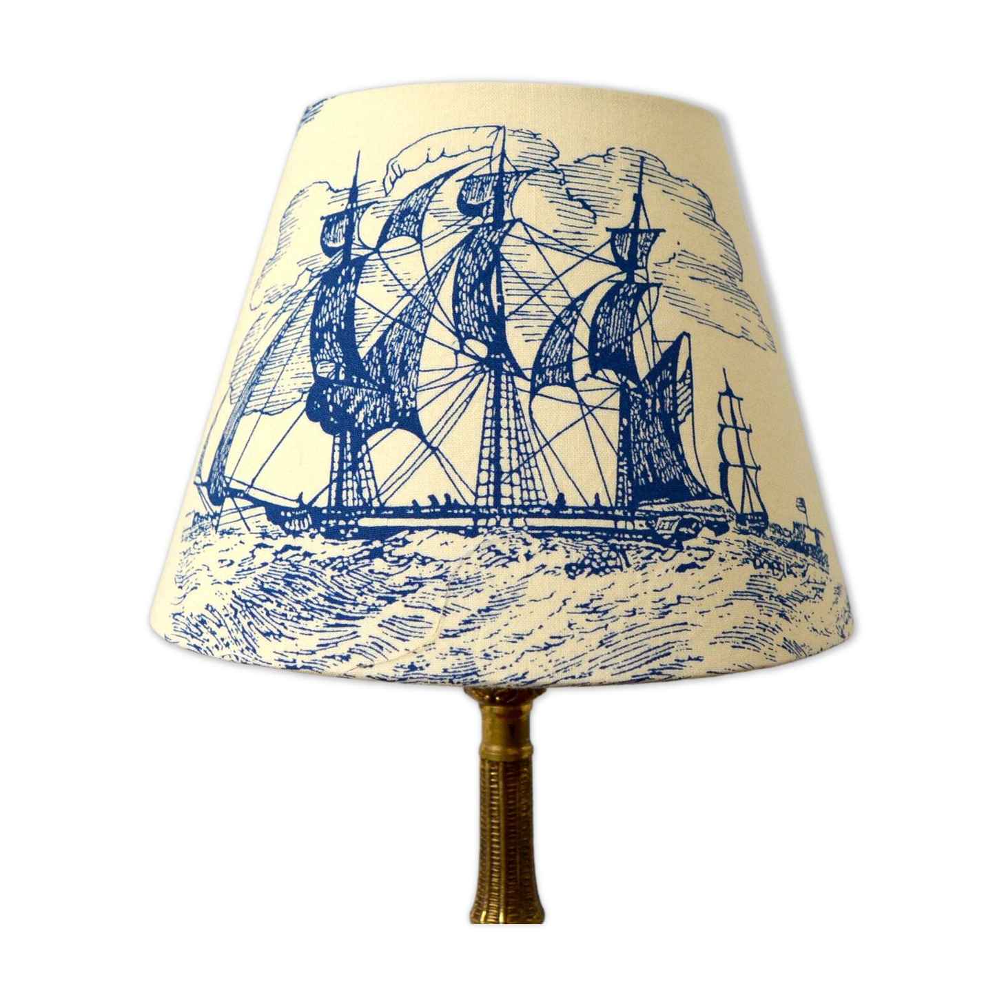 Abat-jour décoration marine, antique toile de Jouy bleu