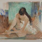 Paul COLLOMB: Dancer on a green background, original signed lithograph.