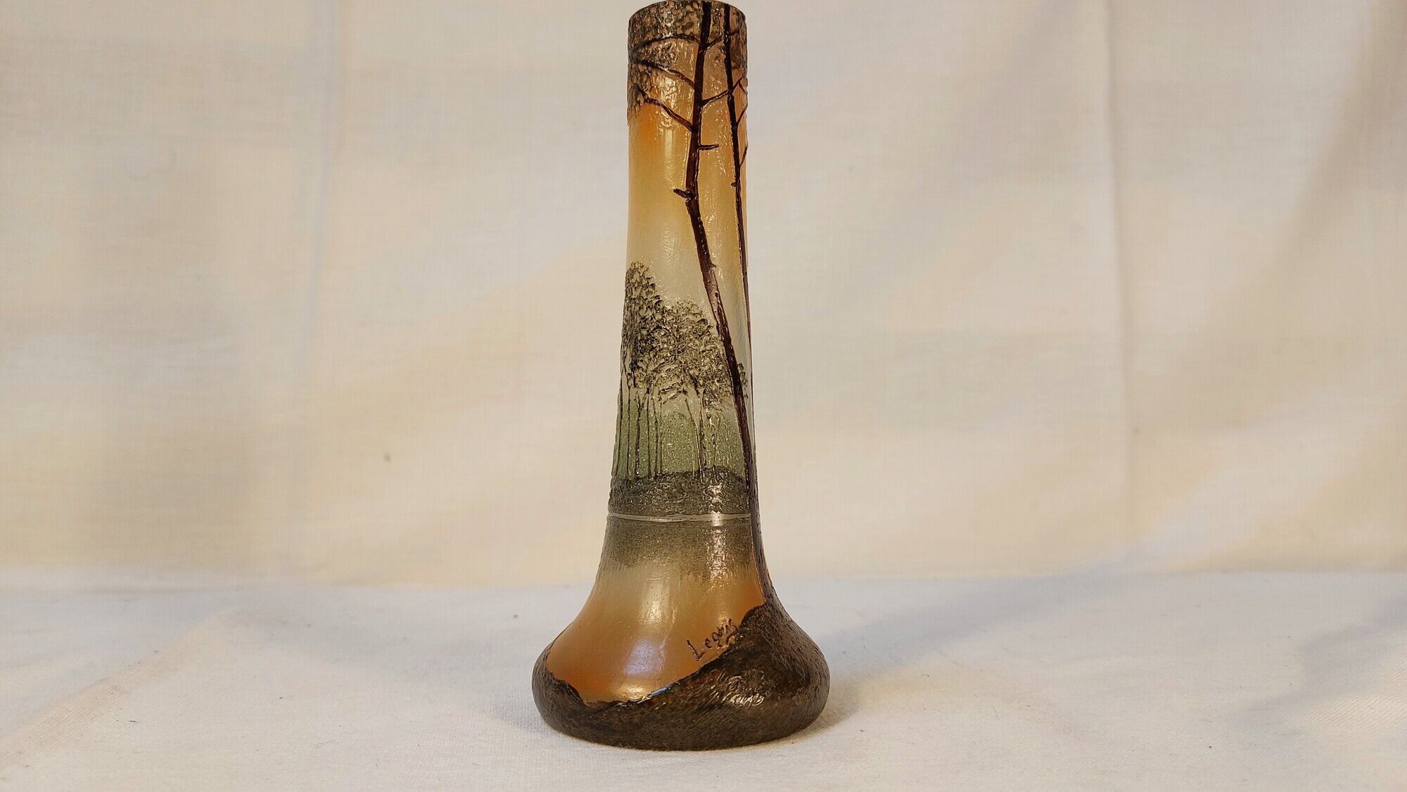 Acid-engraved glass soliflore vase signed Legras - Art Nouveau
