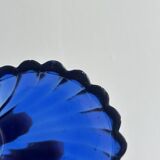Antique shell butter dish in silver metal and blue glass