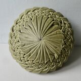 Pleated round cushion, almond green velvet