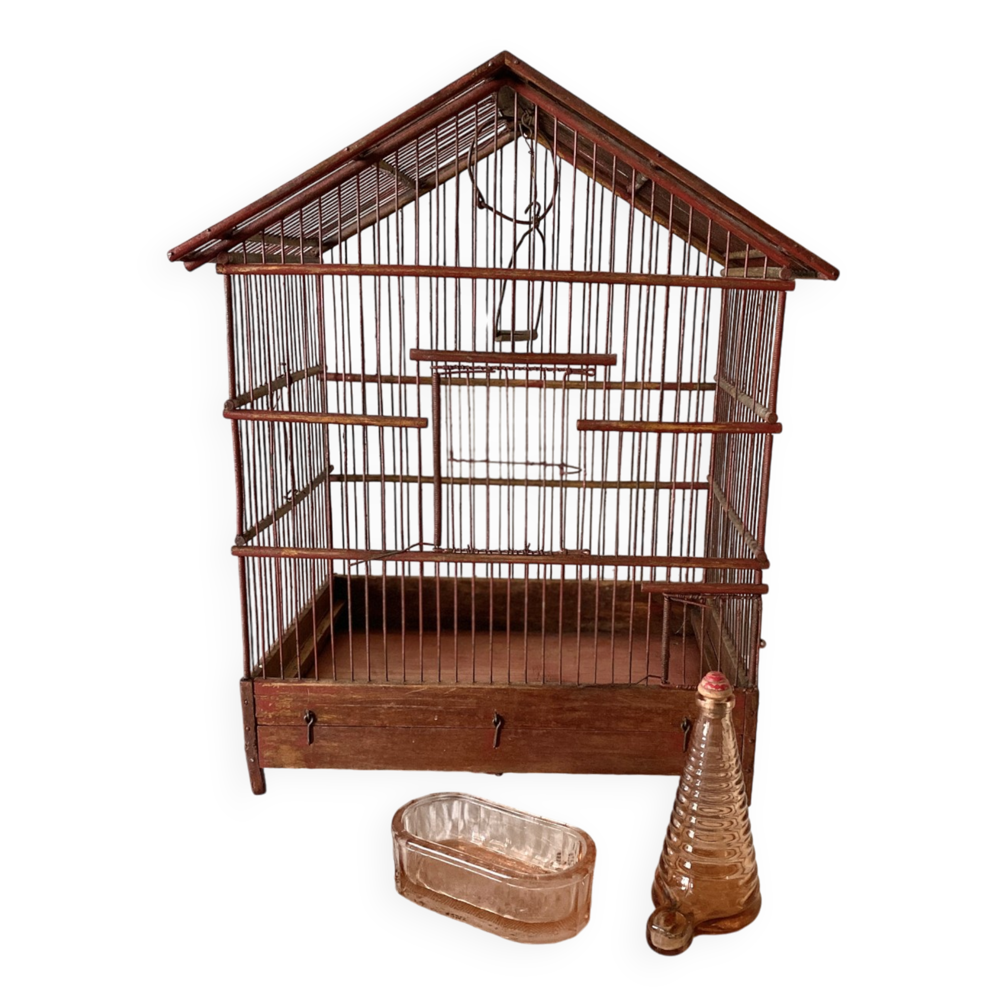 Antique wooden and steel birdcage