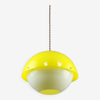 Space-age Yellow Plexiglas Pendant Lamp, 70s