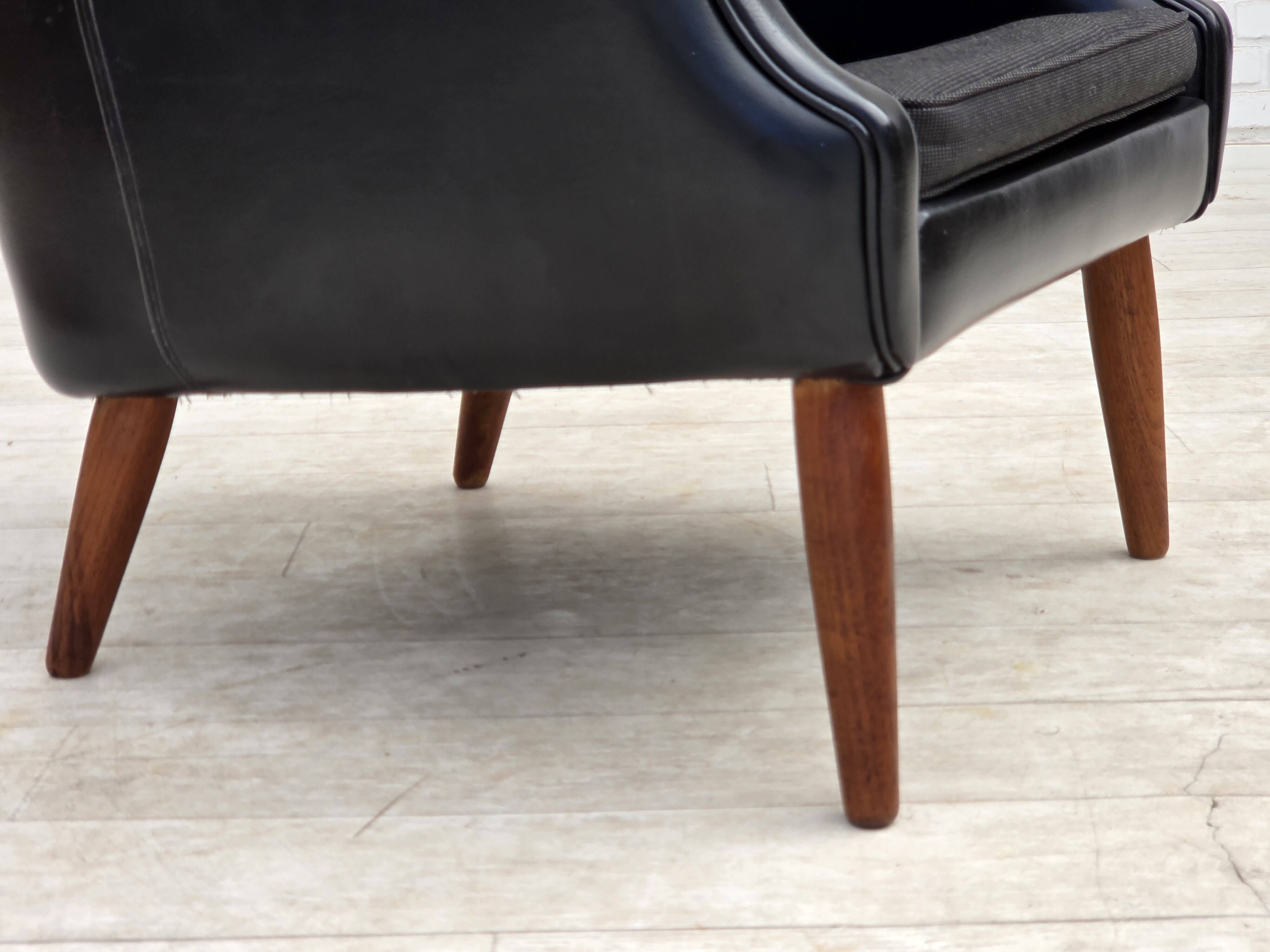 1970s, Danish armchair, artificial leather, teak wood legs.