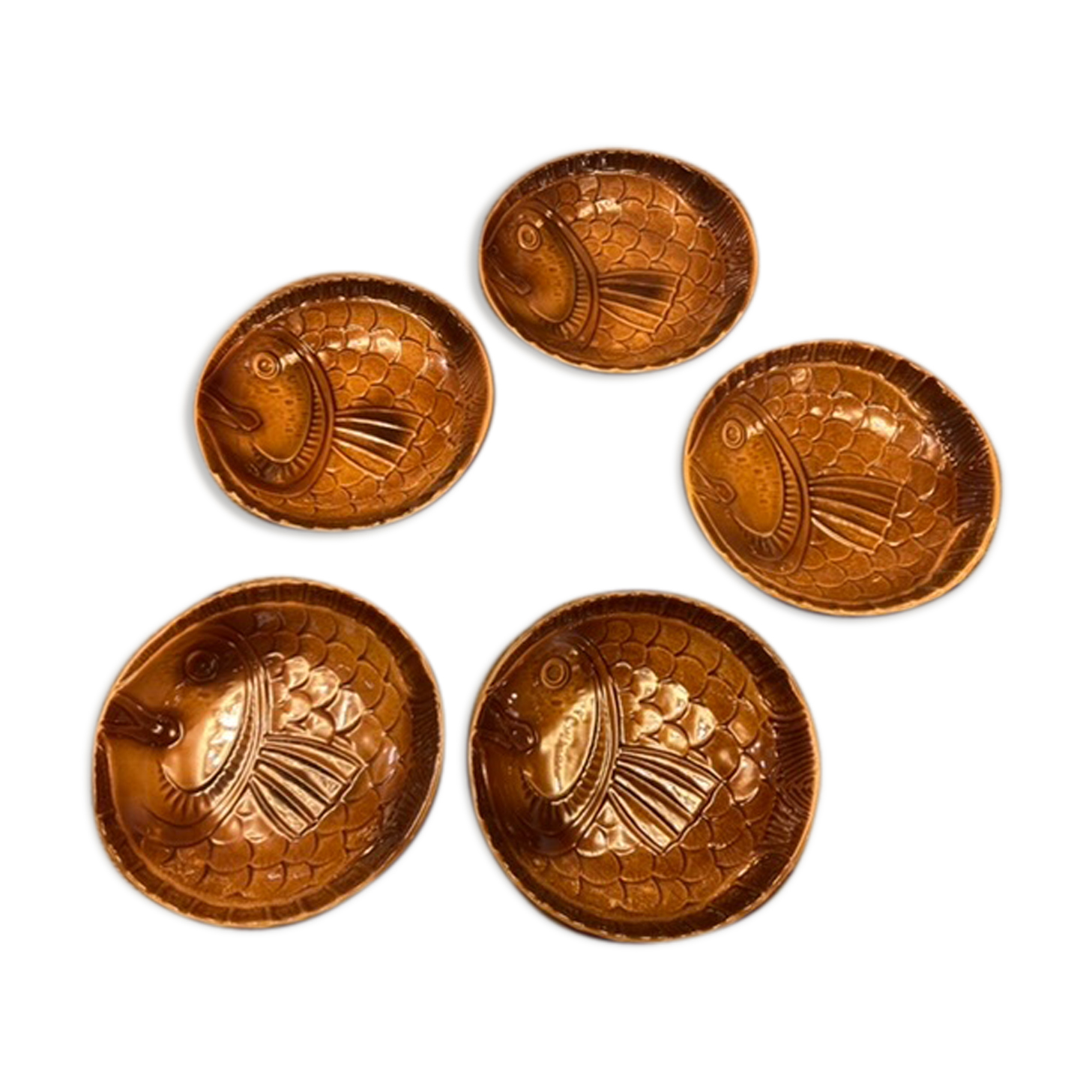 Series of 5 plates Sarreguemines fish