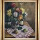 Large still life painting oil on canvas HST flowers wine