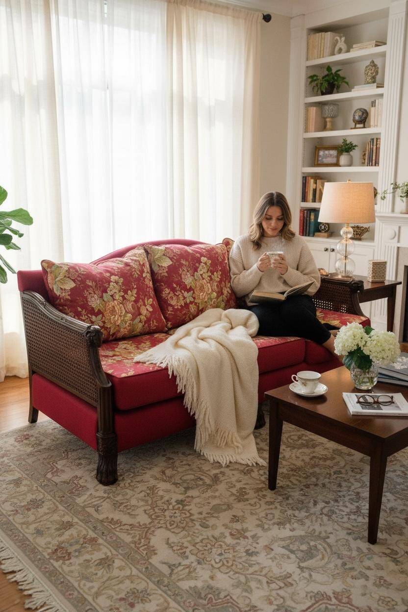 Empire-style bergère bench, carved wood and cane sofa, circa 1900