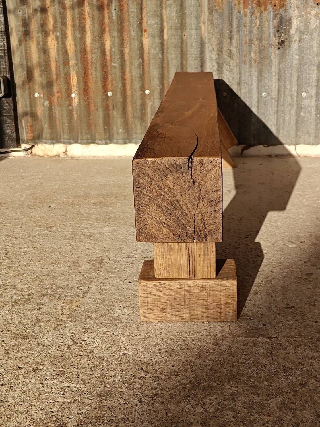 Artisanal oak beam entrance bench