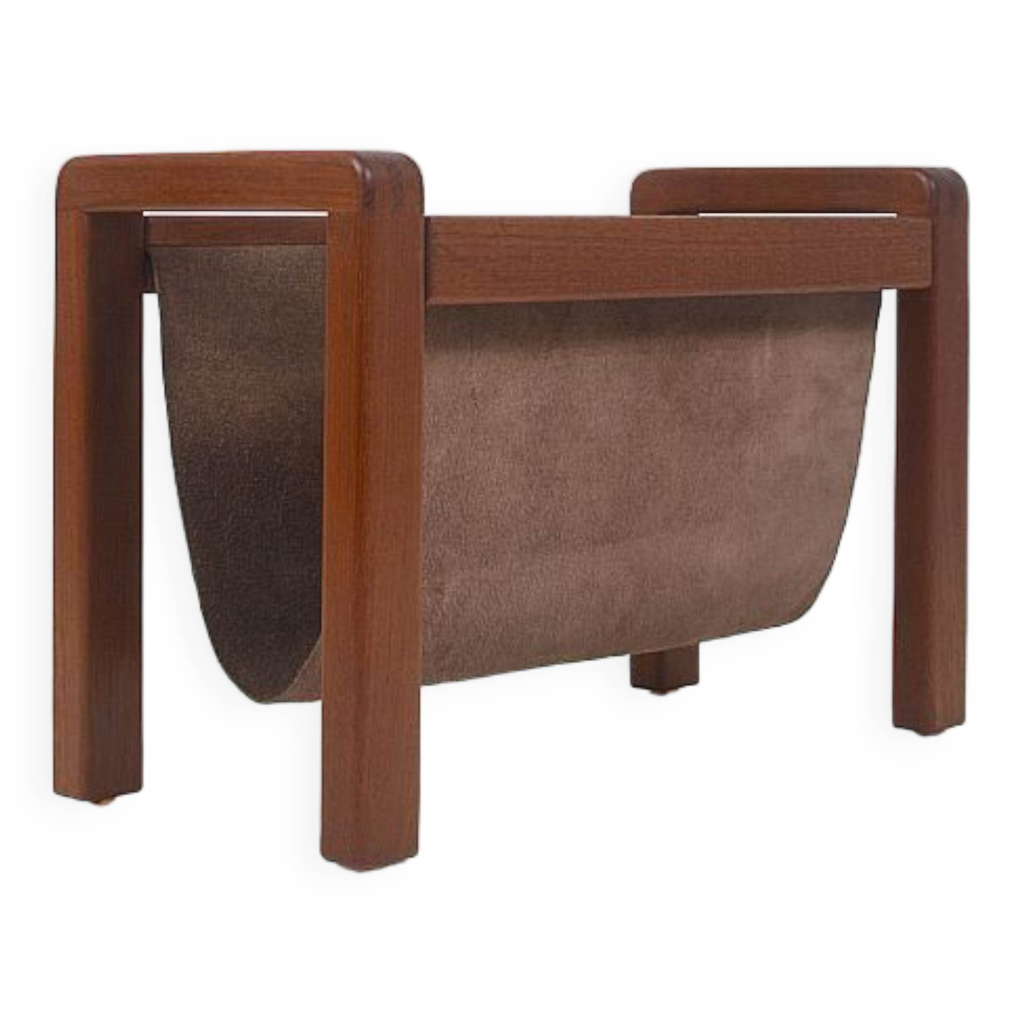 Porte-magazine vintage danois en teck avec cuir, années 1970