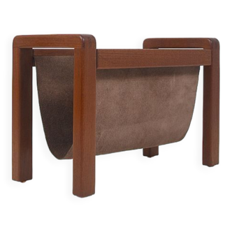 Danish vintage magazine holder in teak with leather, 1970s