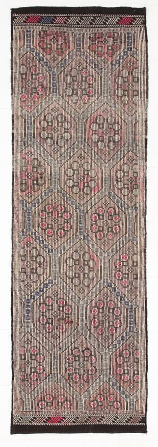 Blue Cream Persian Kilim Runner Rug, 95x313Cm