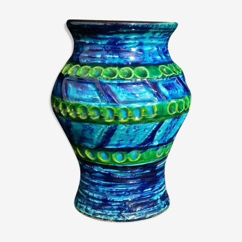 Ceramic vase from bay keramik w. germany in blue, turquoise and green (probably by bodo mans)