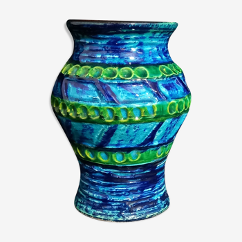 Vase en céramique de bay keramik w. germany en bleu, turquoise et vert (probablement par bodo mans)