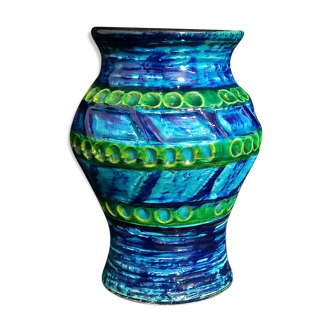 Vase en céramique de bay keramik w. germany en bleu, turquoise et vert (probablement par bodo mans)