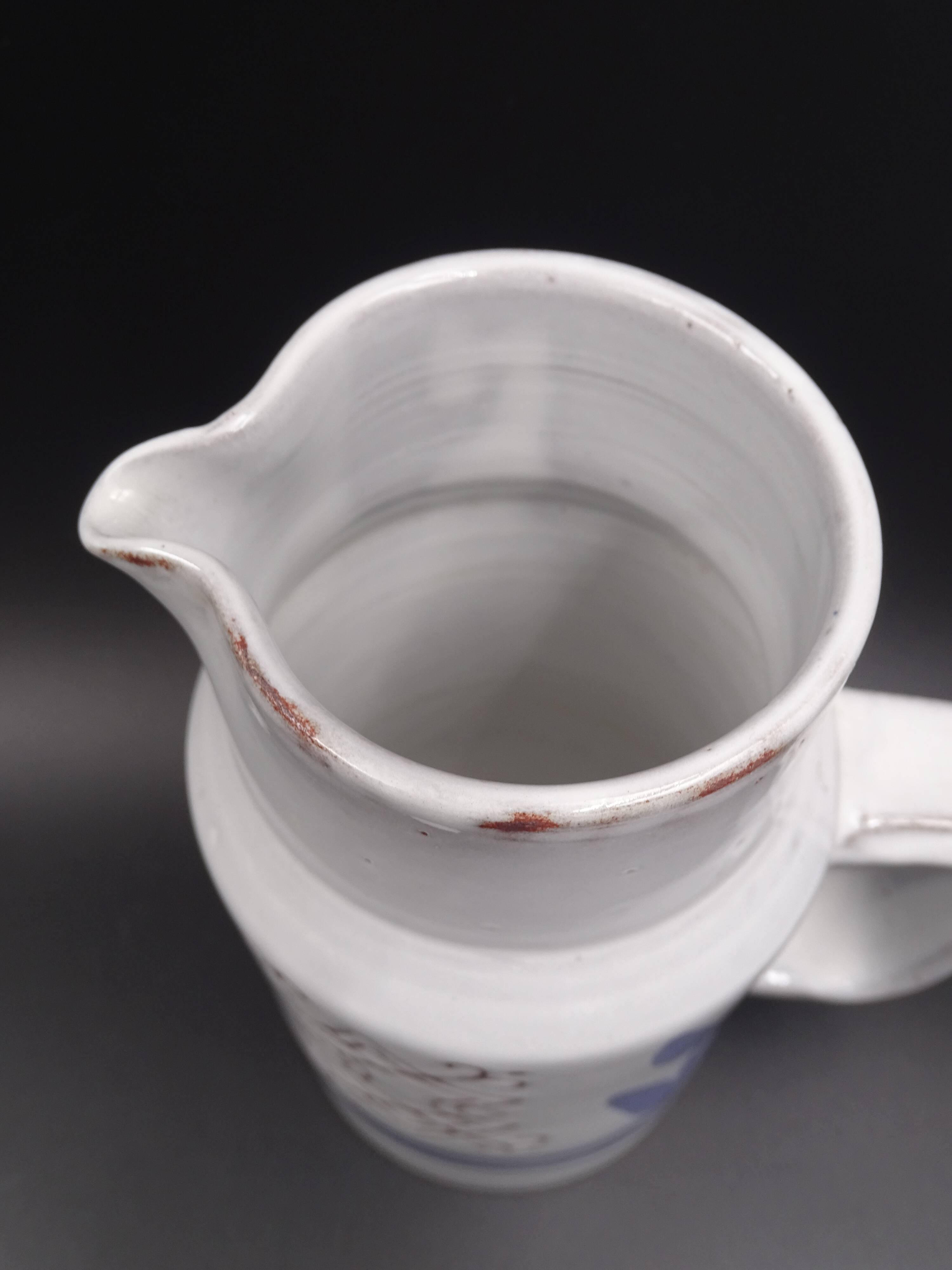 Enamelled terracotta pitcher, bird decoration engraved by Michel Barbier, Vallauris circa 1970