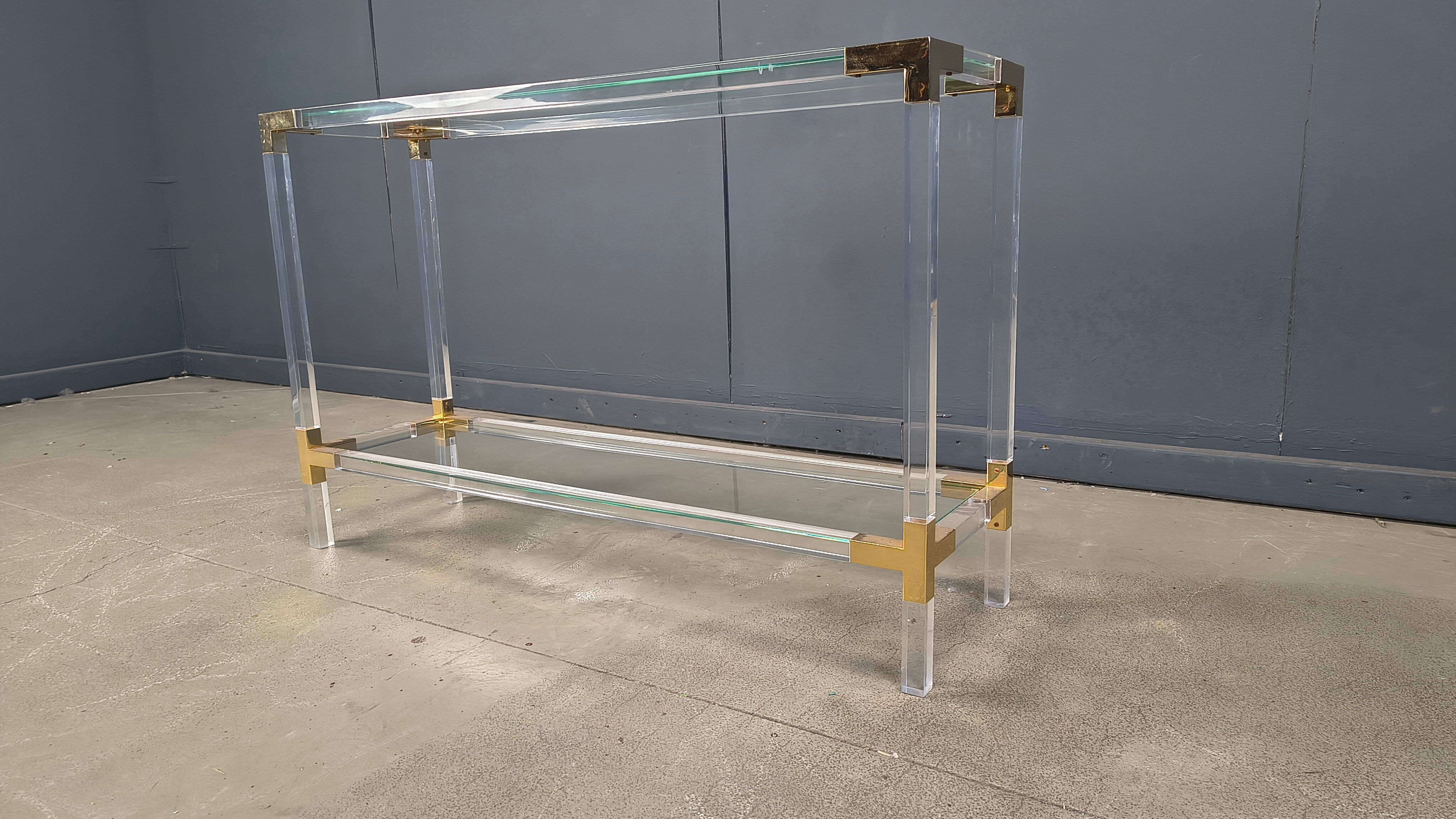 Brass and lucite console table, 1970s