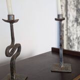 Pair of wrought iron candlesticks