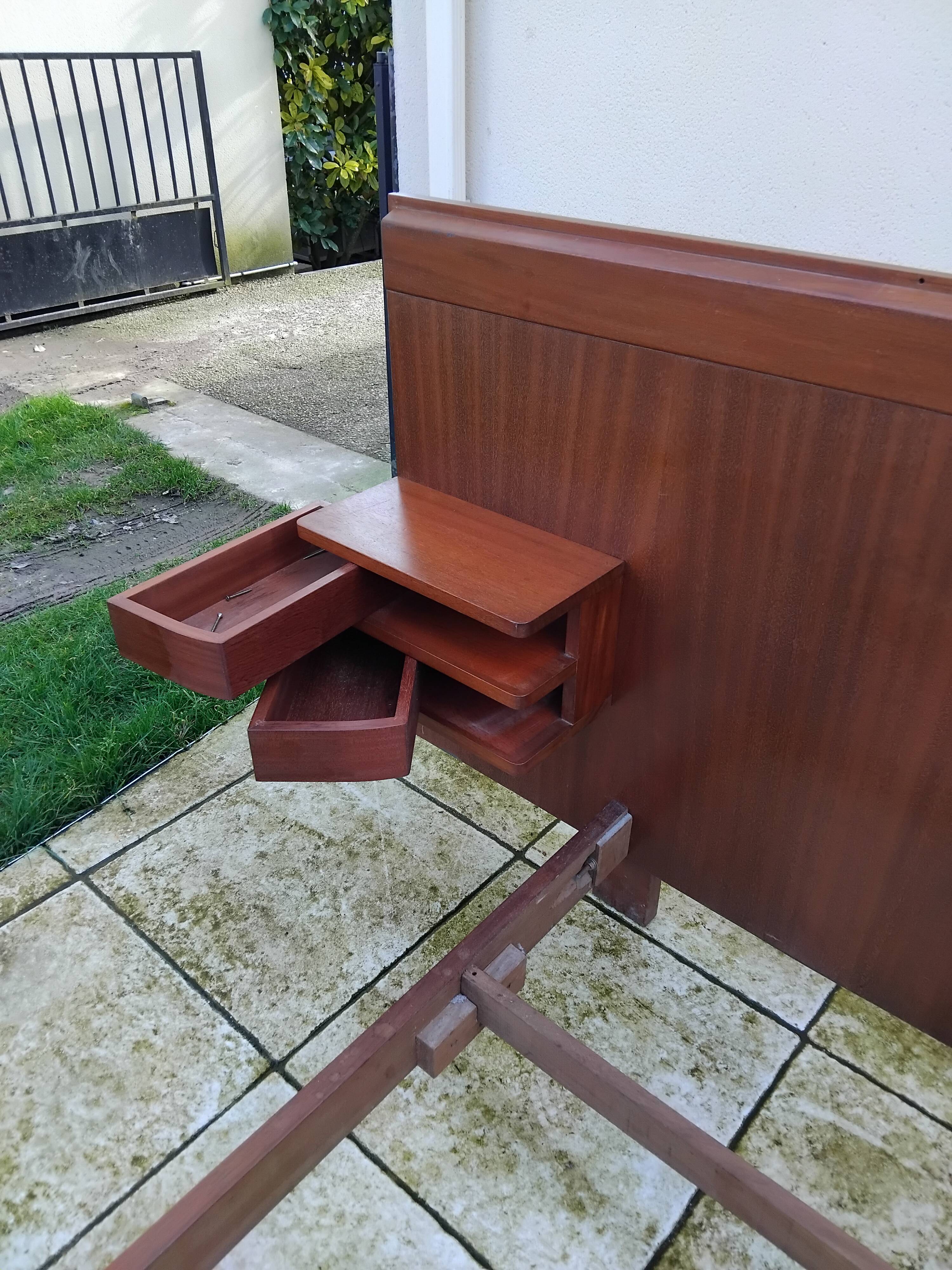 Vintage Scandinavian teak adult bed from the 60s and 70s bedside table.