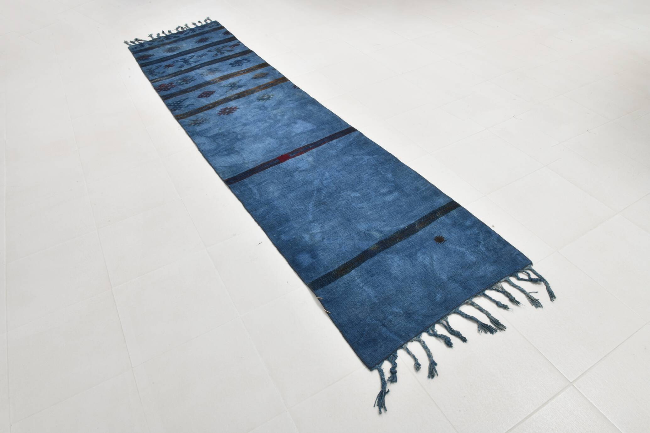 Blue Black Antique Turkish Runner Rug, 79x342Cm