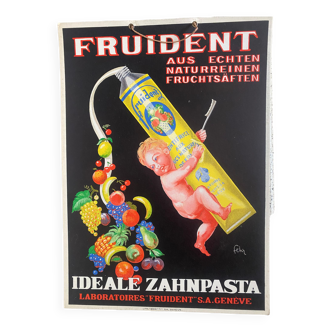 Old authentic cardboard advertising signed Laboratoire fruident Genève