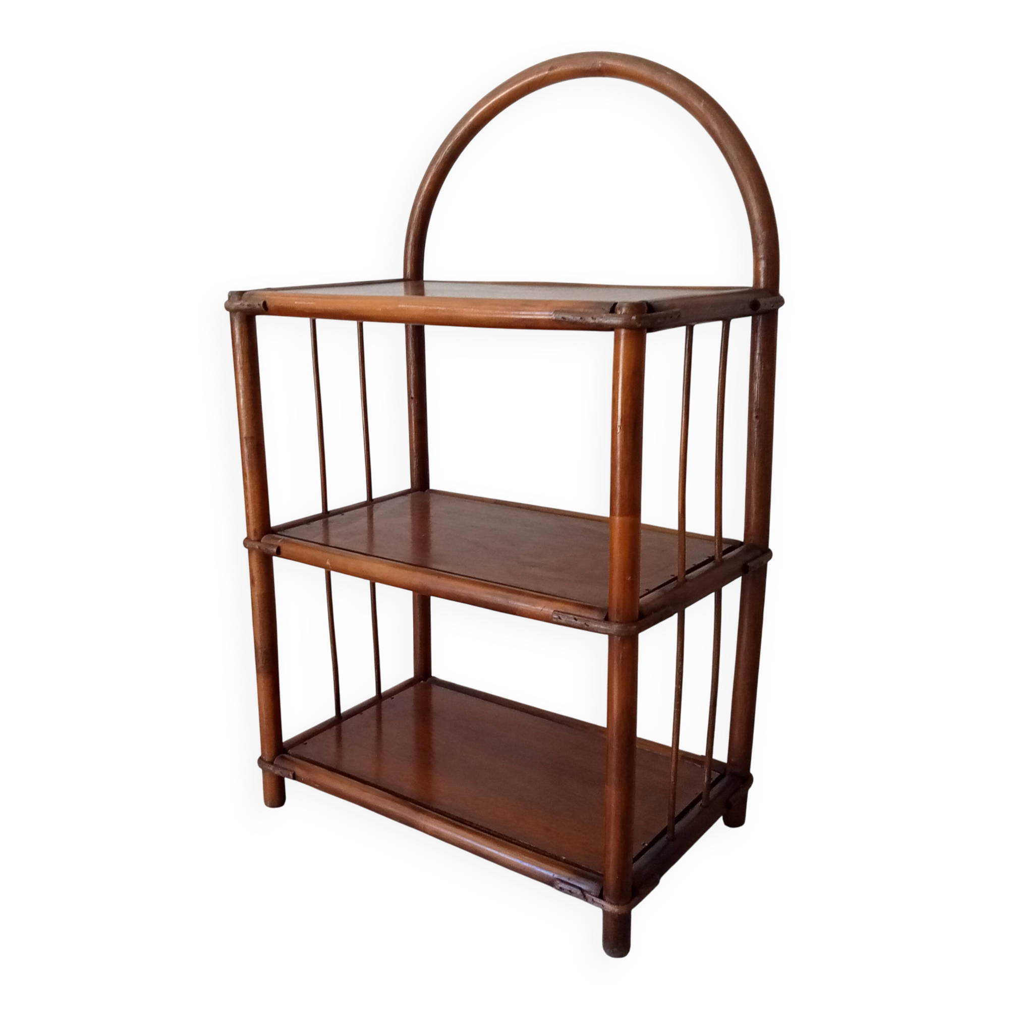 Vintage bamboo and rattan standing shelf
