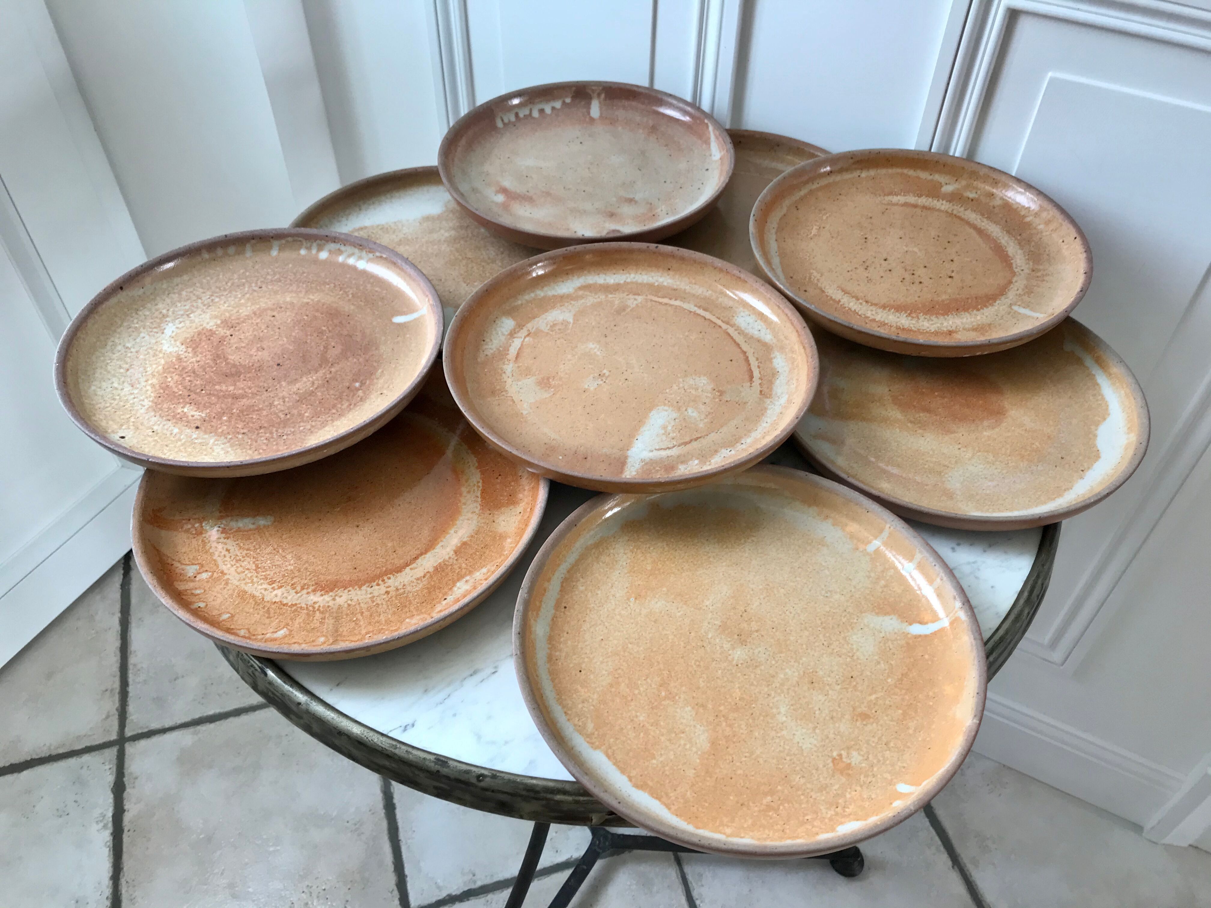 Set of 9 flat plates in artisanal sandstone 70s