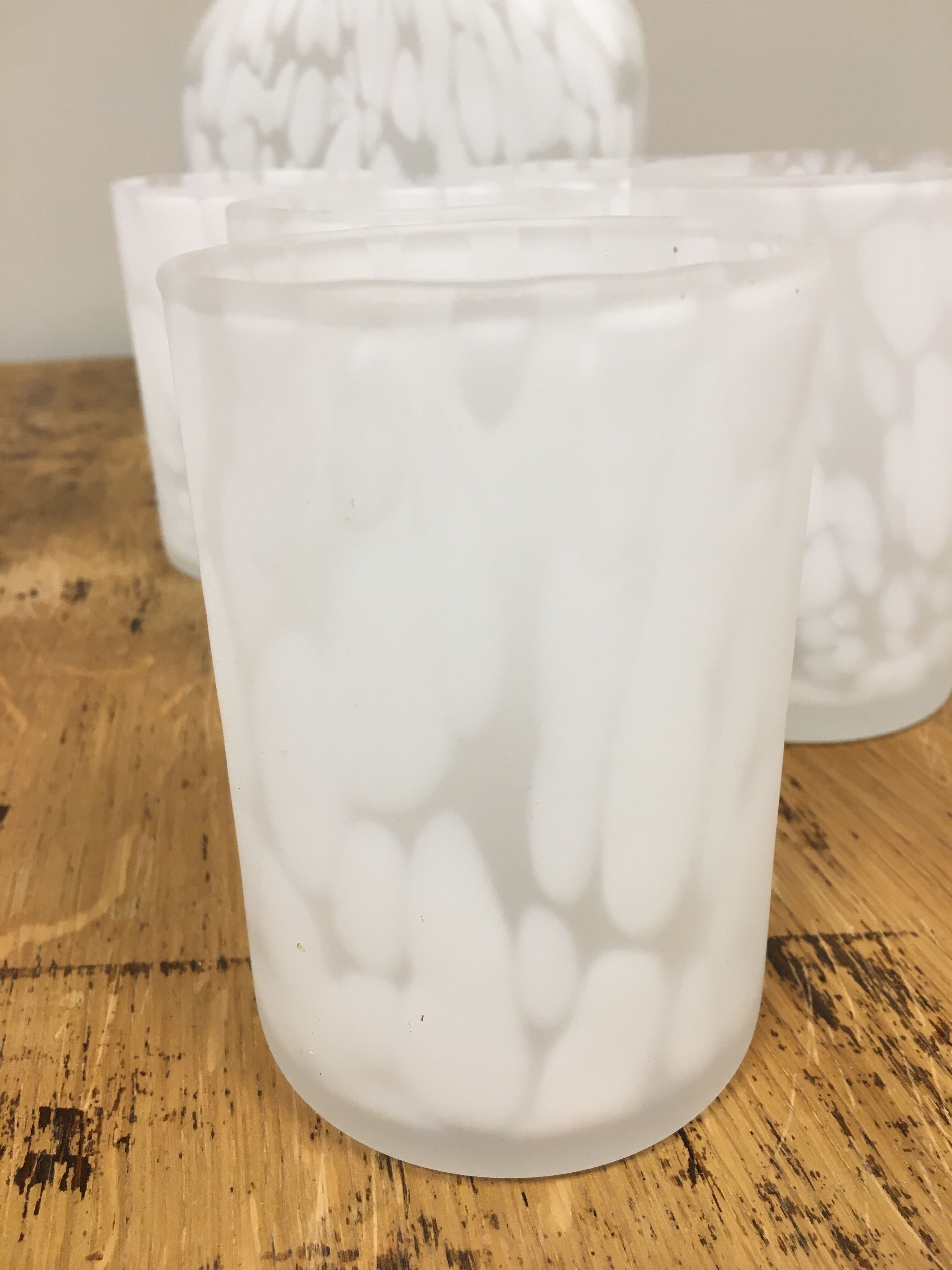 White speckled translucent glass whisky service