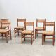 Set of six walnut and rattan dining chairs