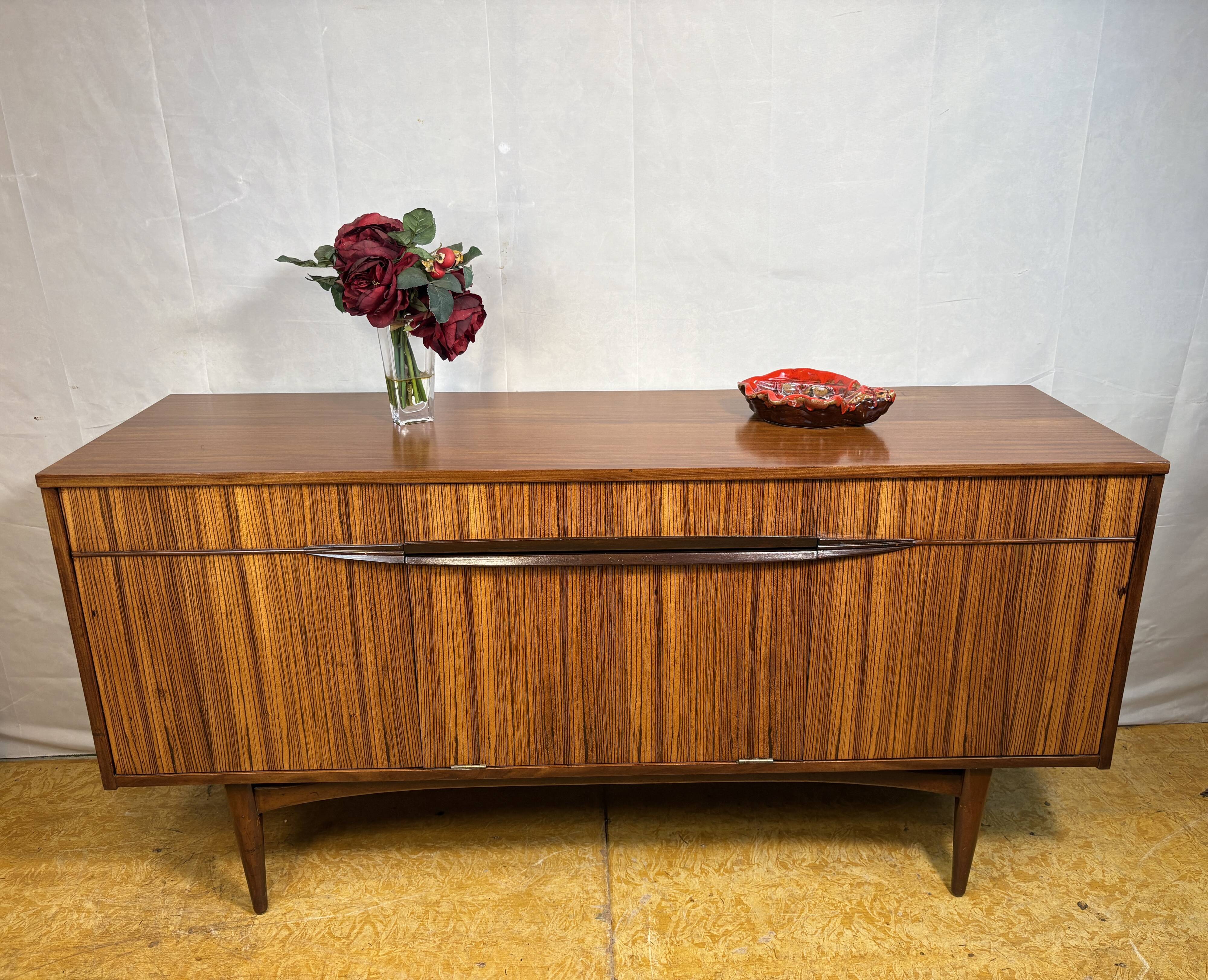 Mid-Century Retro Vintage Teak & Zebrano Wood Sideboard by Elliots of Newbu