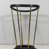 Umbrella stand in blackened wood and brass. Attributed to Jacques Adnet