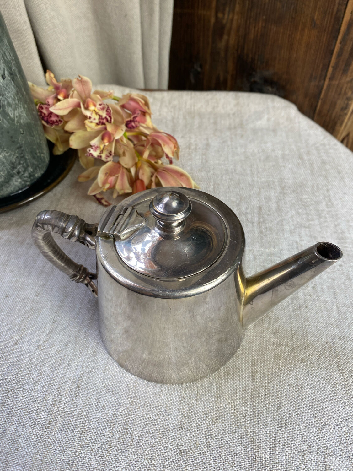 Silver-plated metal teapot, France, Art Deco