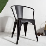 Black dining room armchair with metal armrest Industrial style