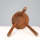 French hand crafted brutalist rustic low tripod stool in solid wood