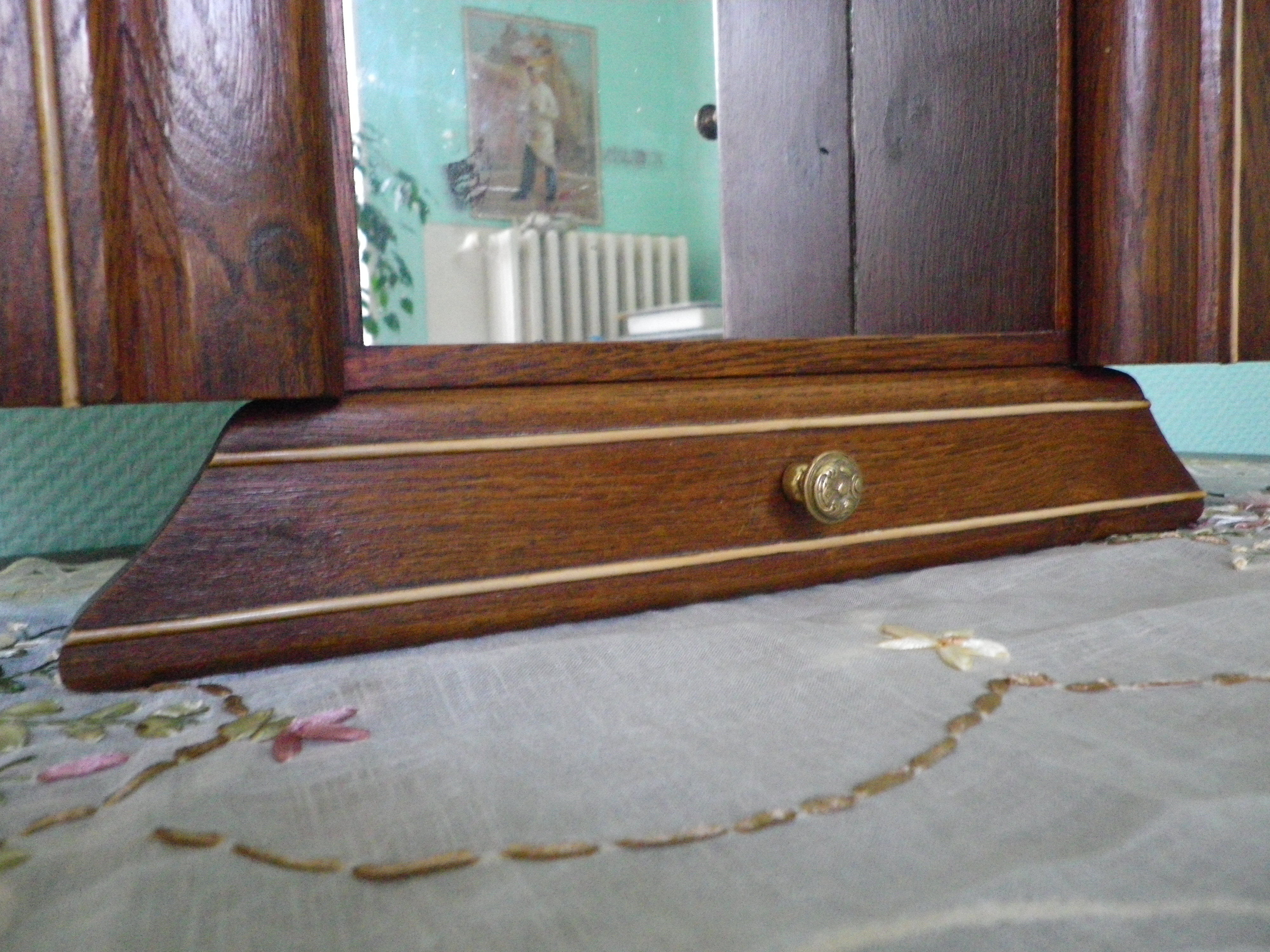 Art Deco extra furniture 1920/1940 to install or fix, wooden, central mirror, 2 doors, 1 drawer