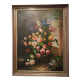 Grand tableau - huile sur toile - vase de fleurs - signé Arcangelo Monzio Compagnoni