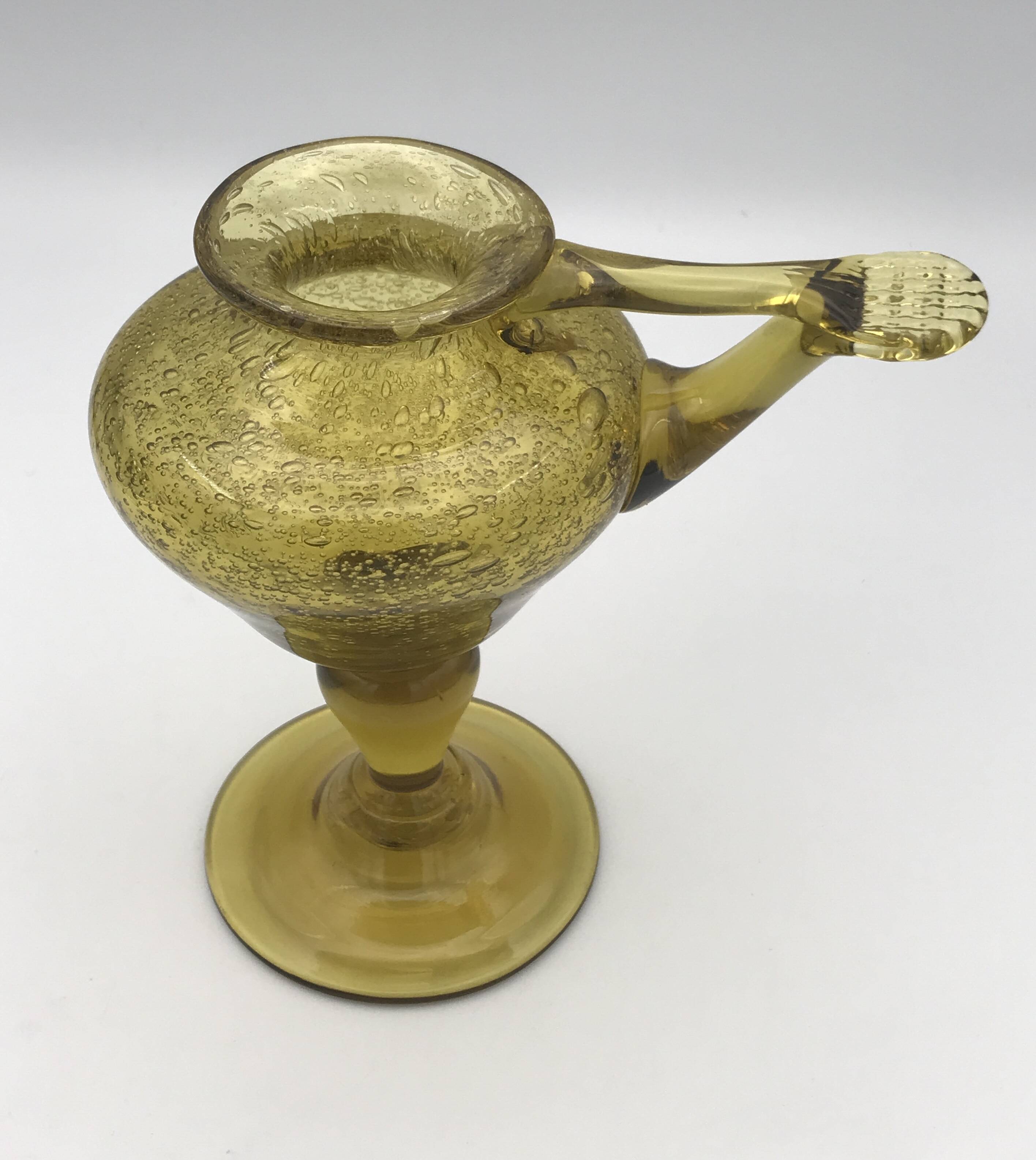 Yellow bubble hand blown glass oil lamp biot glassworks