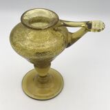 Lampe à huile en verre soufflé main bullé jaune verrerie biot
