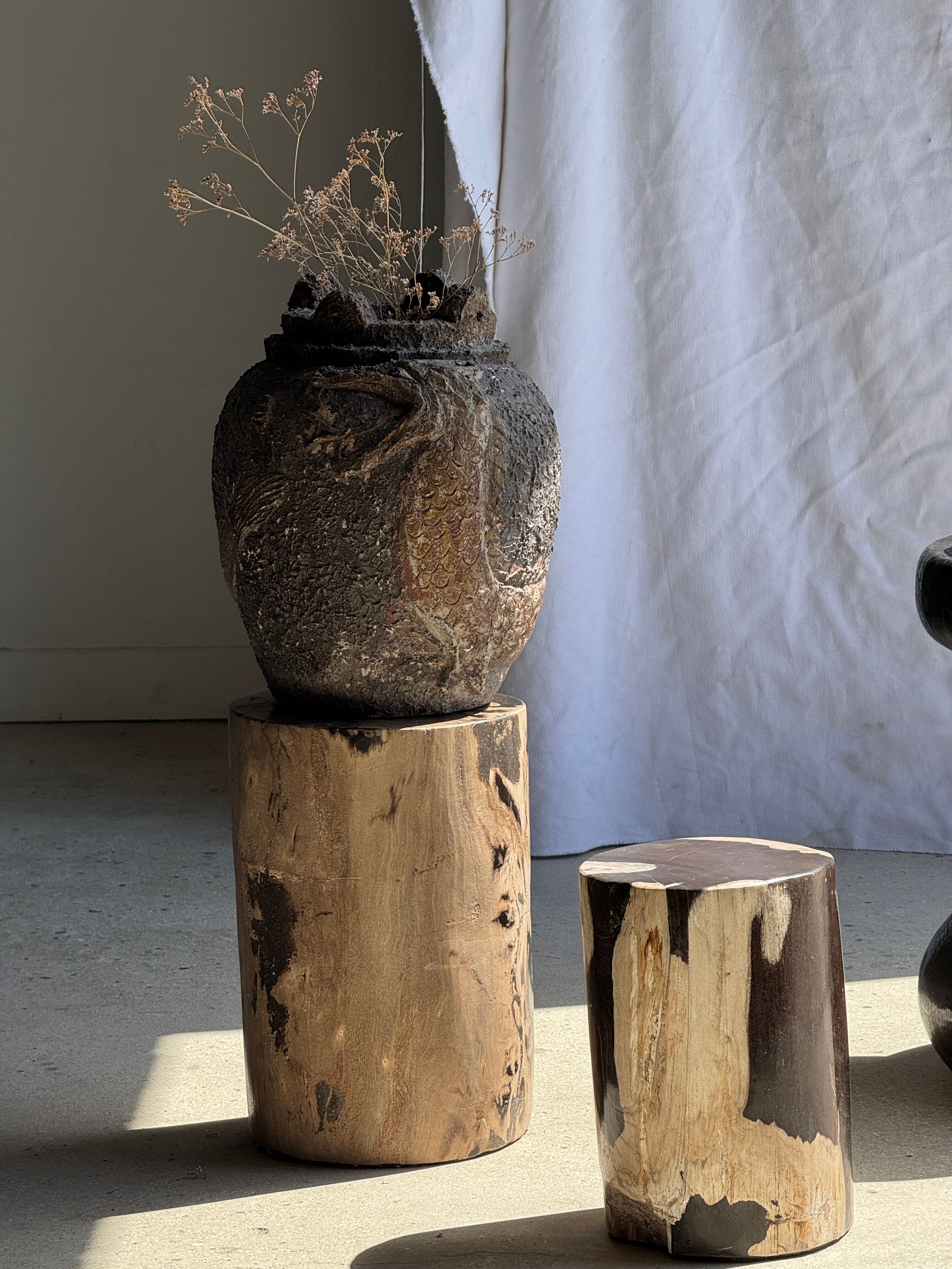 Brown and black petrified wood side table H35 D27 - 3333