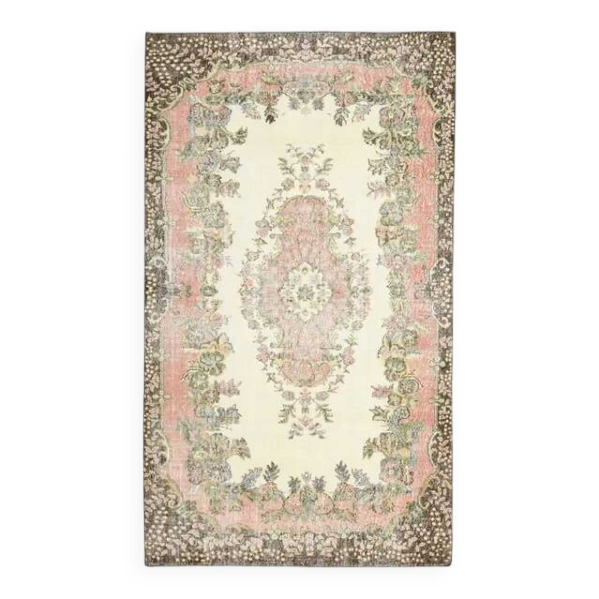 1970s Vintage Turkish Oushak Handmade Wool Cotton Beige Area Rug 179x311