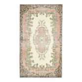 Tapis vintage turc Oushak fait main en laine et coton beige, années 1970