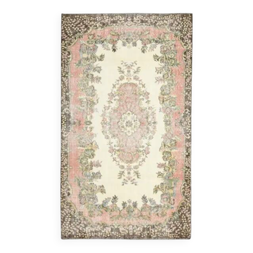 1970s Vintage Turkish Oushak Handmade Wool Cotton Beige Area Rug 179x311