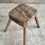 Antique stool rustic side table oak wood