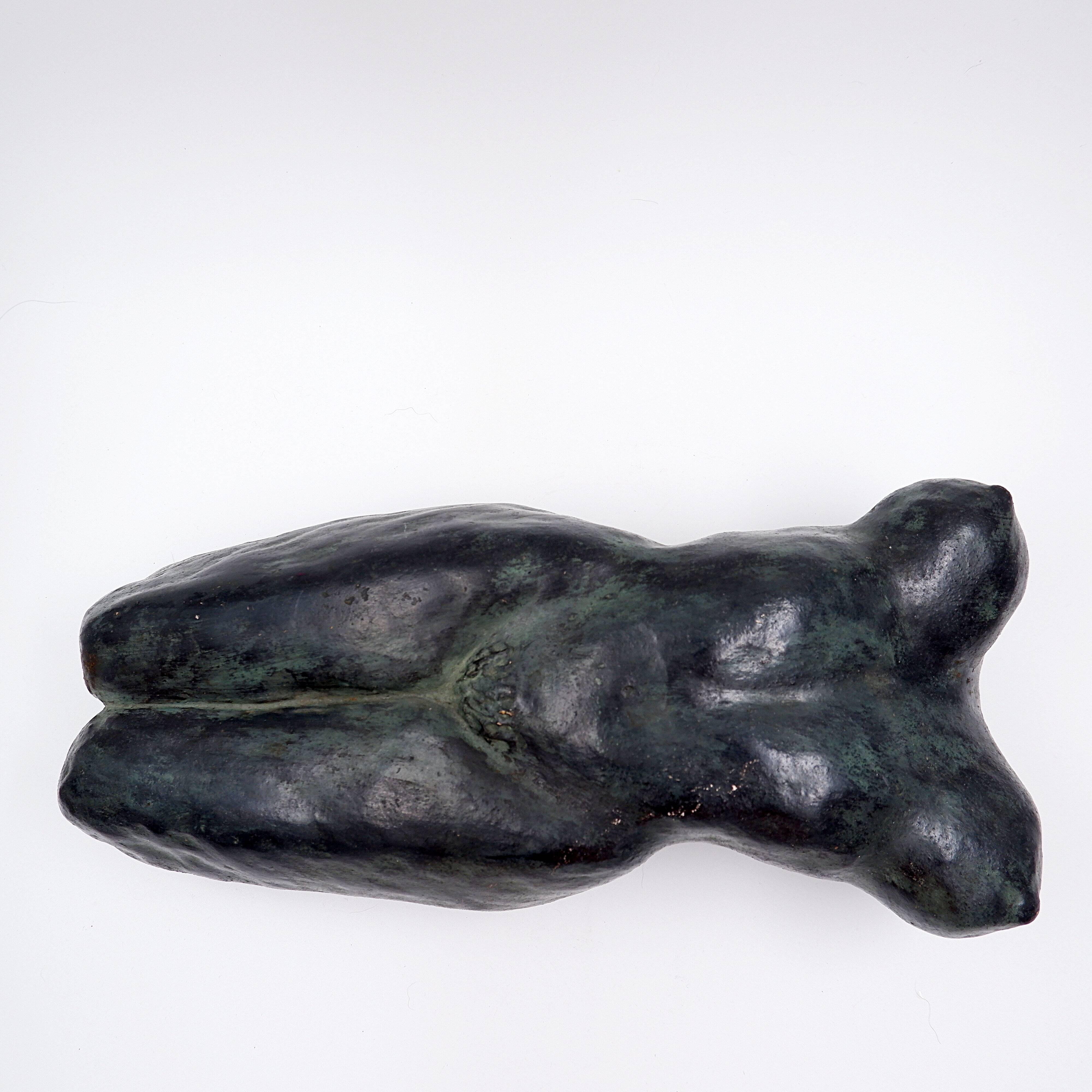 Nude sculpture in bronze-colored terracotta - Signed and dated