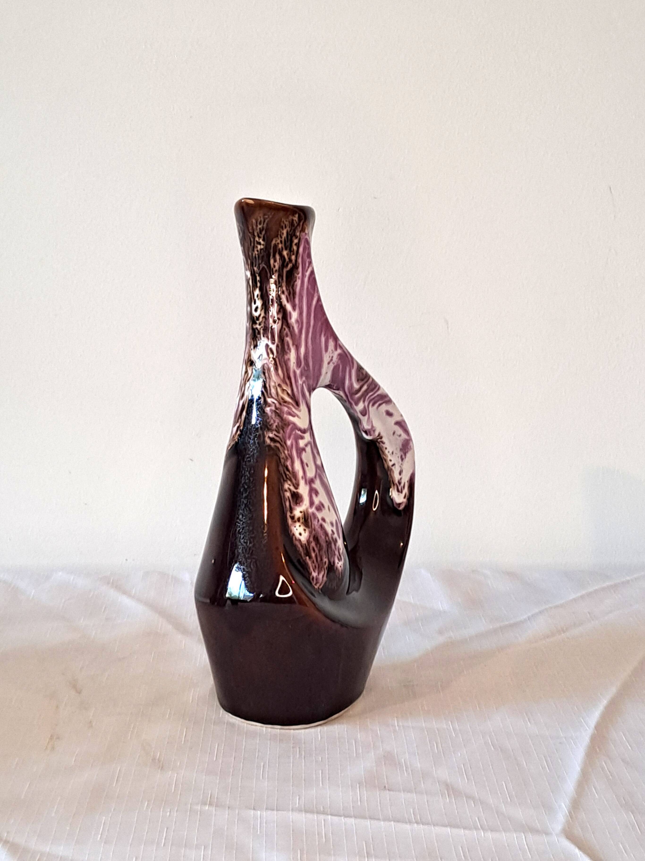 Vintage liqueur set - brown & purple glazed ceramic - 1970s