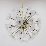 1970s Glass Dandelion Chandelier in Brass Finish by Kamenicky Senov, Czechoslovakia