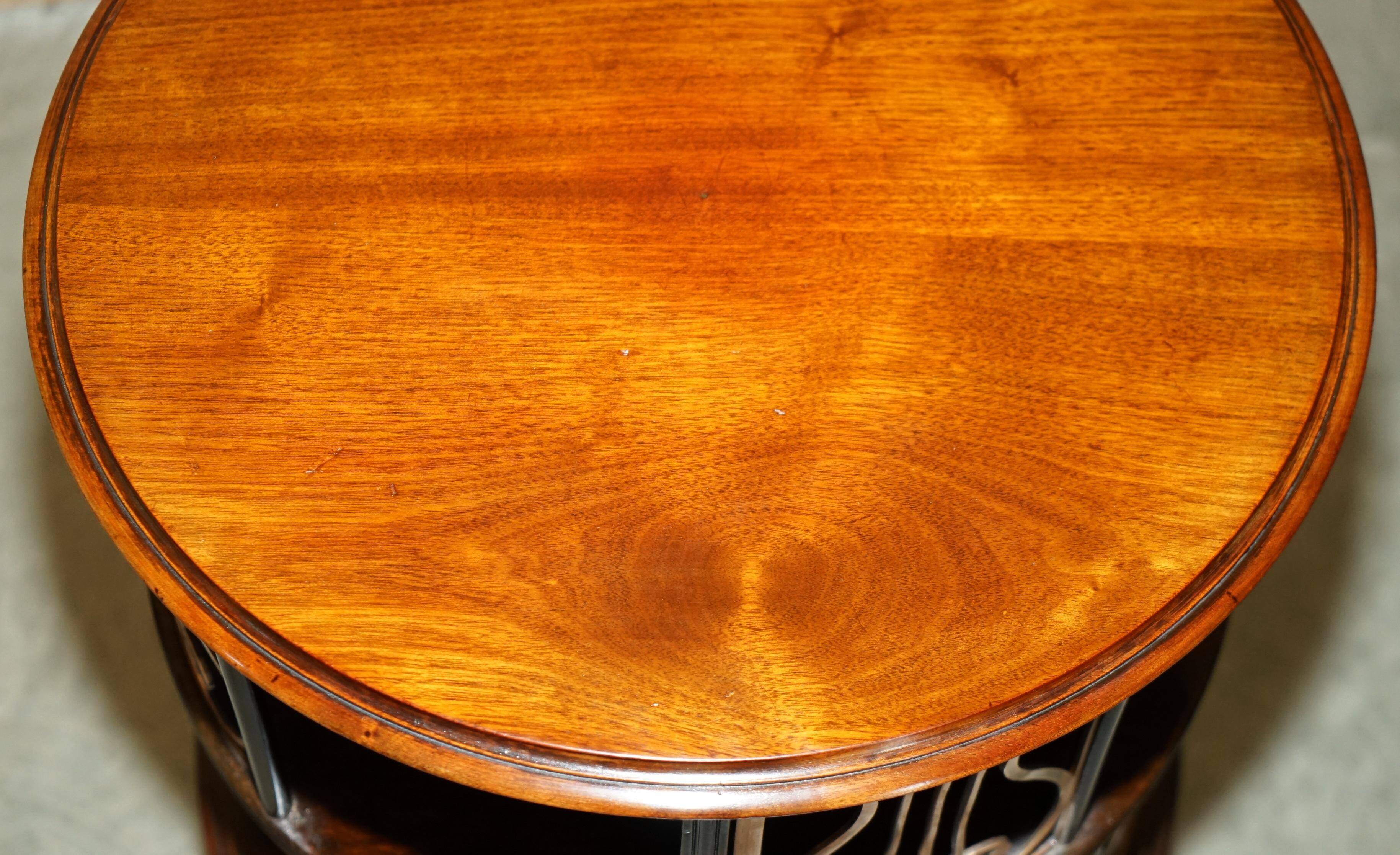 Restored Victorian library table in hardwood and brass.