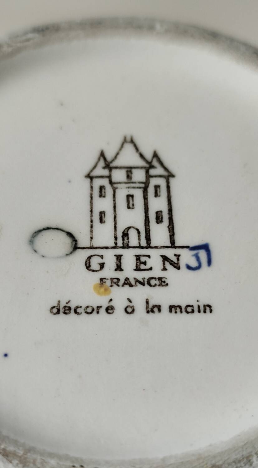 Twisted design vase. Signed Gien France/Renaissance blue background 26 x 13cm