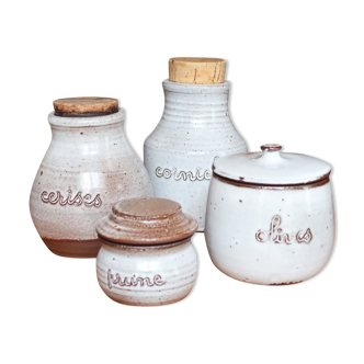 Set de 4 pots en grès de Jeanne et Norbert Pierlot, années 60